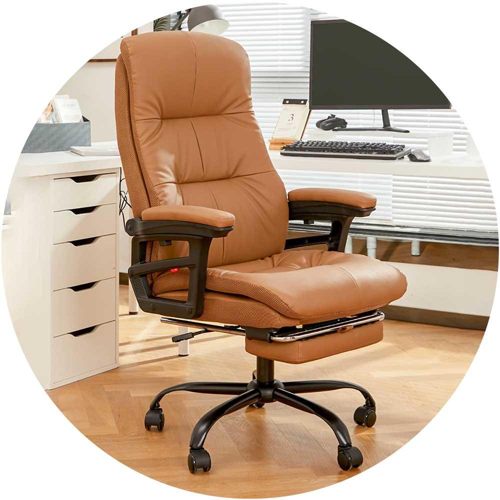 8-9 lumbar support leather ergonomic executive chairs | steel frame | sponge cushion | footrest | fixed armrests — image 2
