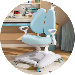 Eight or nine Miele Life Kids' Height-Adjustable Posture Support Study Chairs — image 1