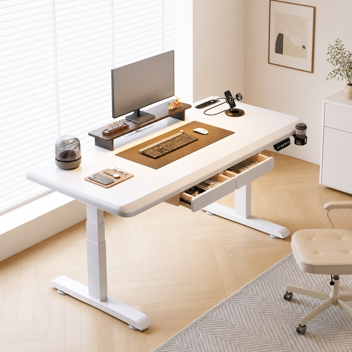 HomeWorker ZRise 30mm 實木電動升降工作枱｜多摩打／收納組合 — image 1