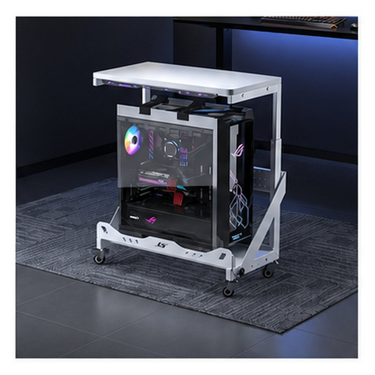 HomeWorker TowerDeck RGB 雙層流動主機架｜纖巧 55 cm — image 2