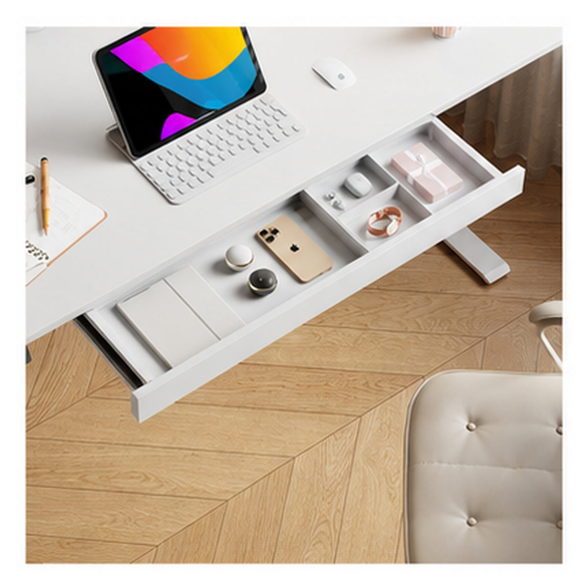 HomeWorker DeskVault C2 纖巧桌下抽屜｜518 mm－白色抽屜＋分區盒