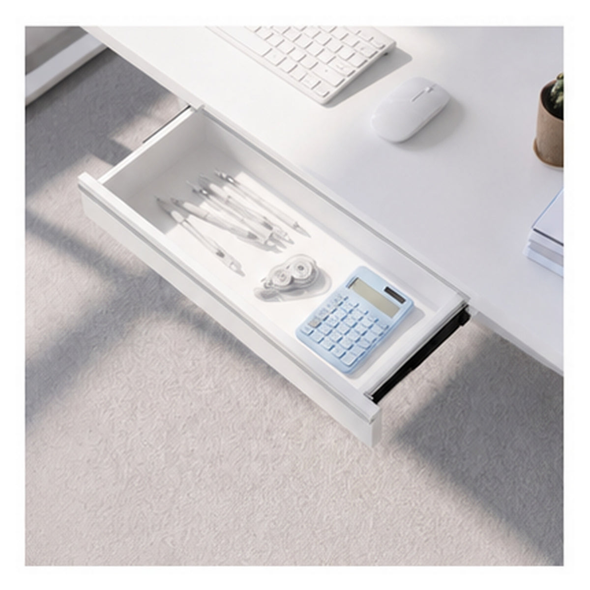 HomeWorker DeskVault G1 金屬桌下抽屜｜720 mm－白色金屬抽面＋白色抽屜