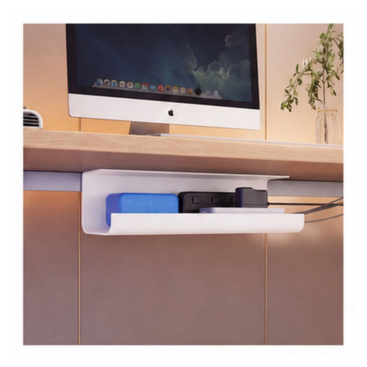 HomeWorker FlexChannel 40cm 免鑽桌下理線槽－白色40cm2件強力背膠PVC｜免鑽