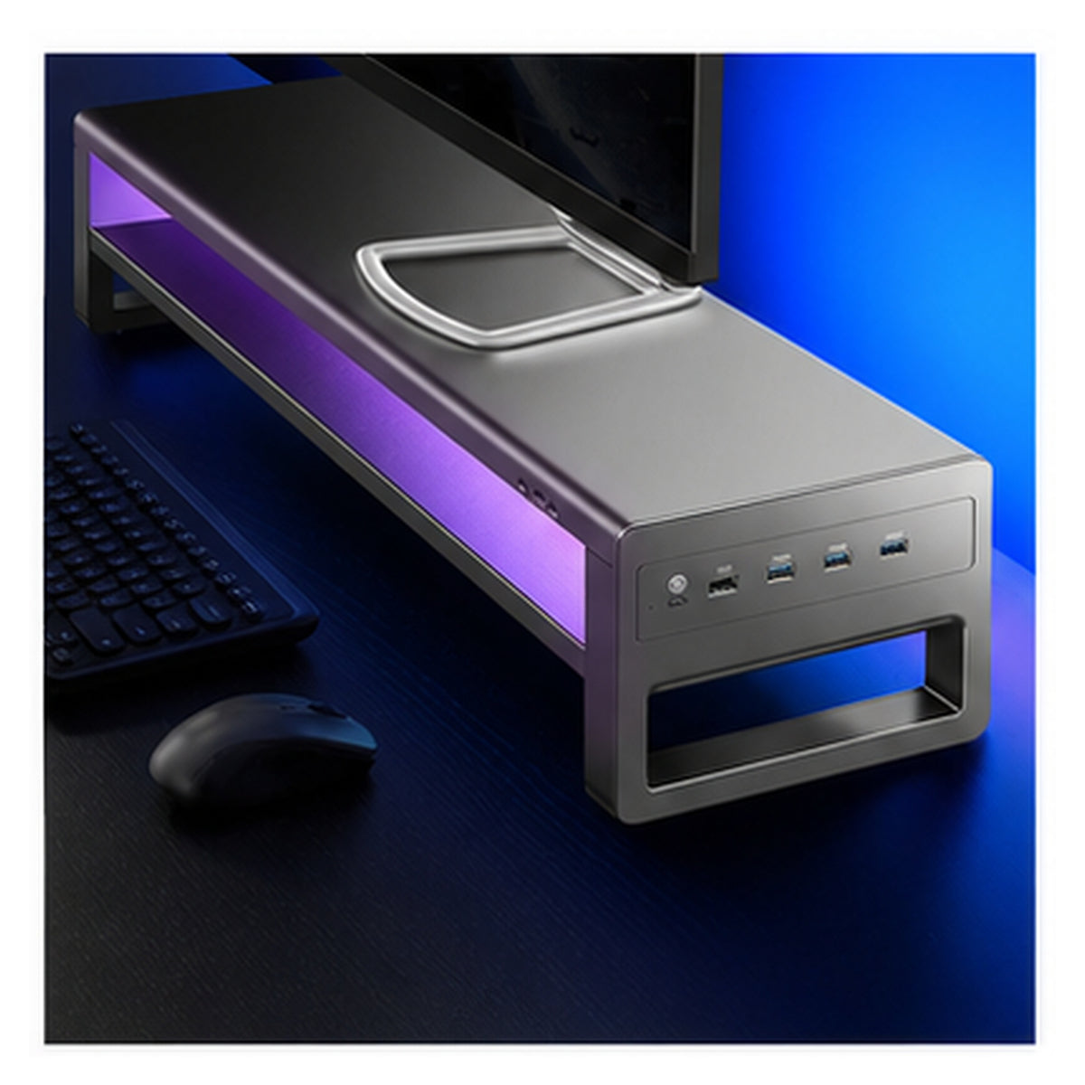 HomeWorker ElevateHub 75cm RGB 顯示器增高架－RGB 雙層｜USB-A＋USB-C 快充
