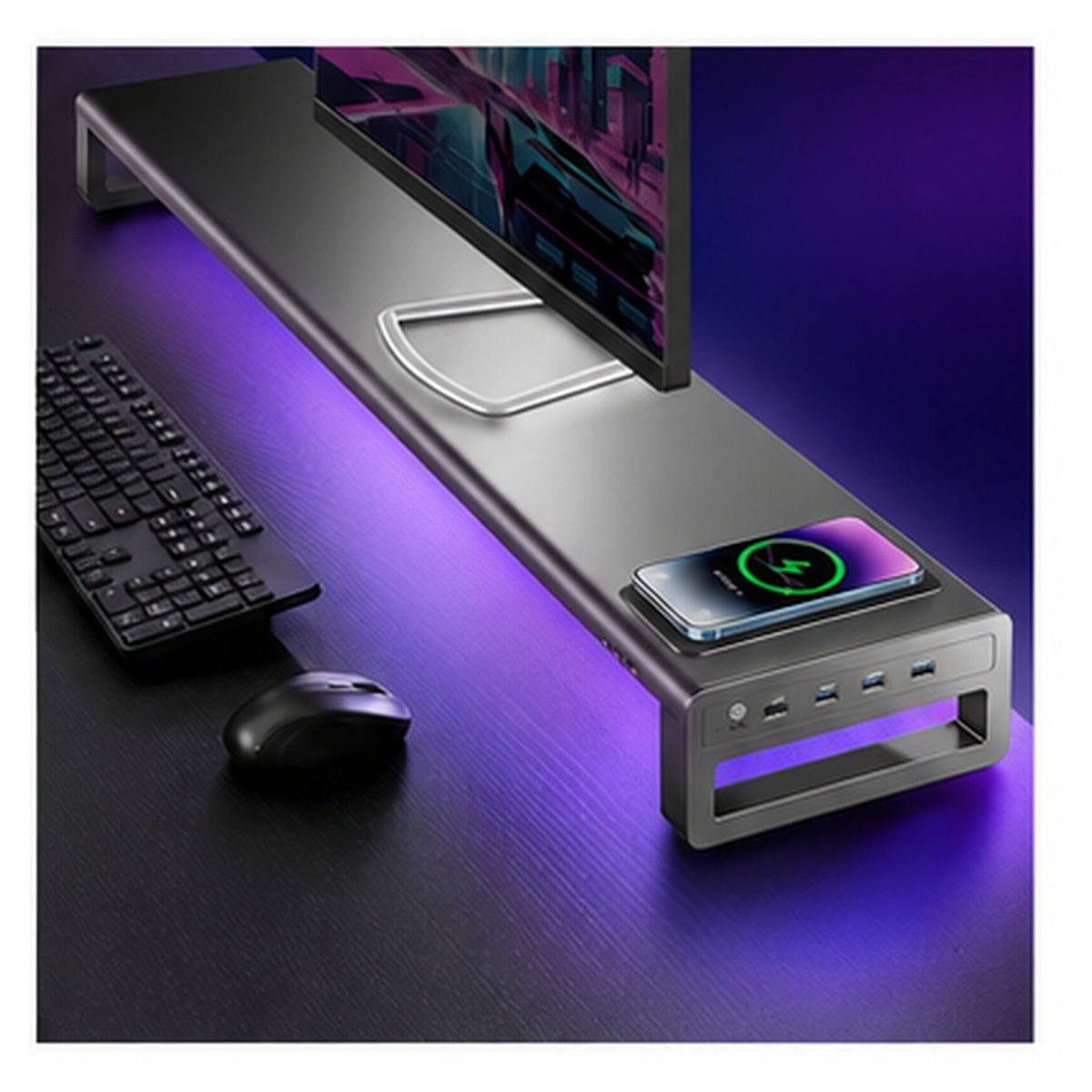 HomeWorker ElevateHub 98.5cm RGB 顯示器增高架－RGB 單層｜無線充電＋快充