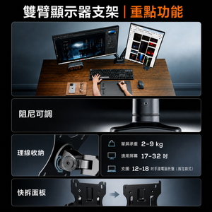 HomeWorker Dual Arm Monitor Stand | Dual Monitor / Laptop Tray — image 2