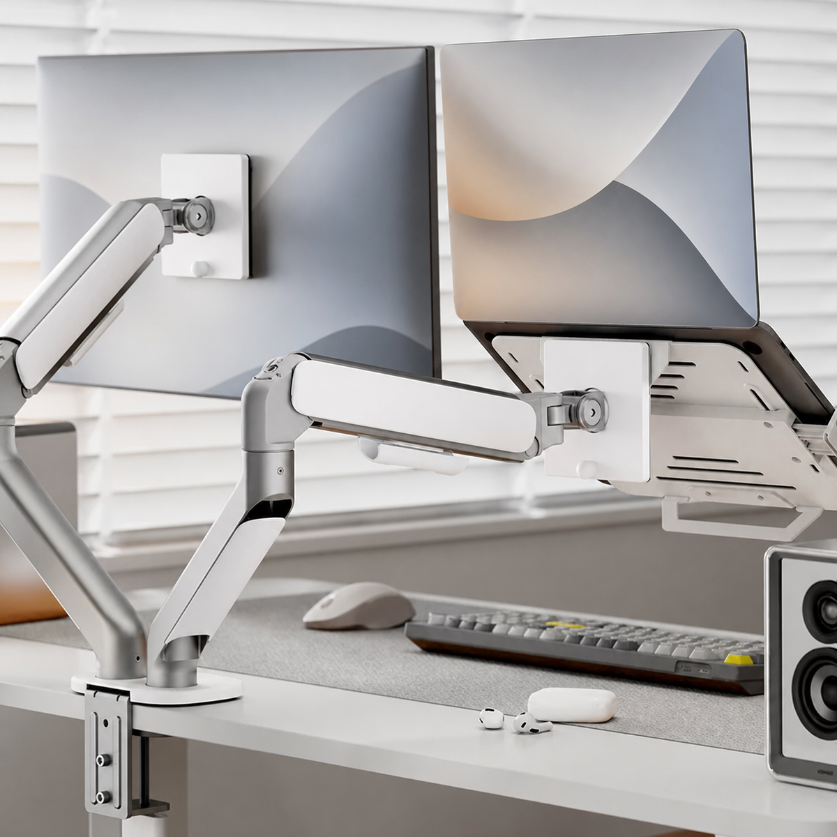 HomeWorker Dual Arm Monitor Stand | Dual Monitor / Laptop Tray — image 6