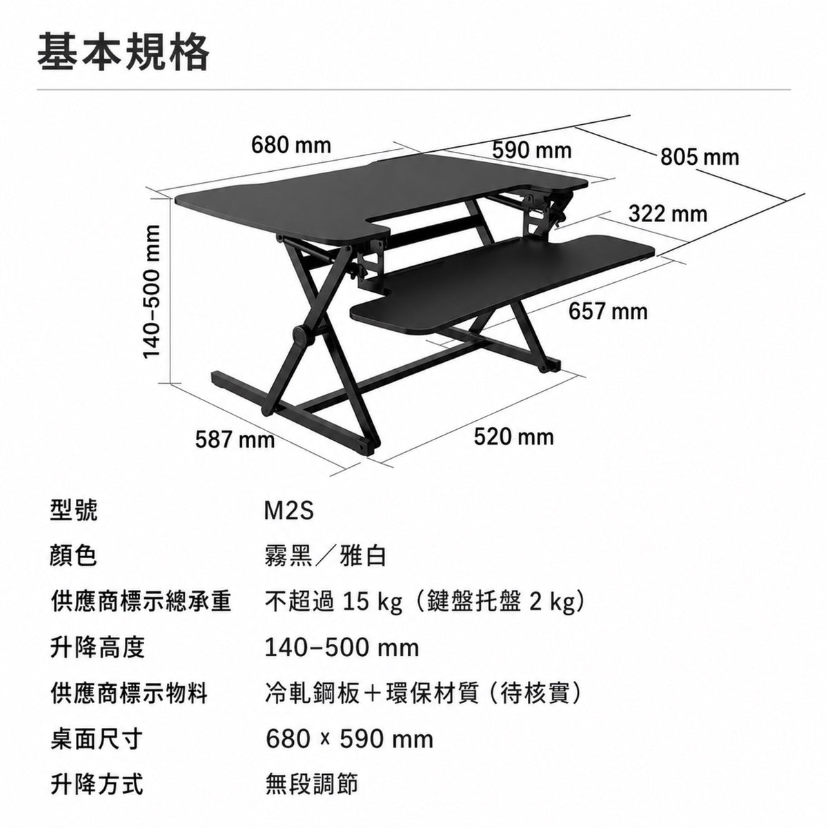M2S 桌上升降工作台尺寸及供應商規格