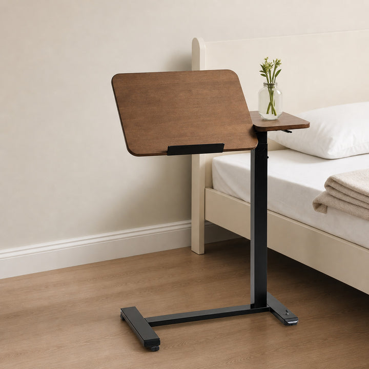 HomeWorker C70 | Solid Wood Pneumatic Swivel Lift Side Table 700 × 400 mm