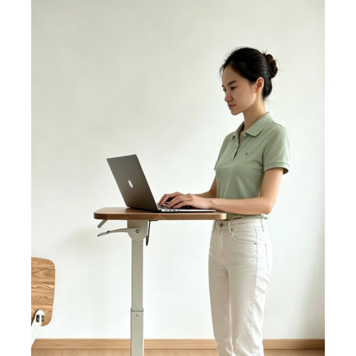 HomeWorker MoveDesk 摺疊升降流動工作枱－白橡木原木色蝴蝶型底座（萬向輪） 實木
